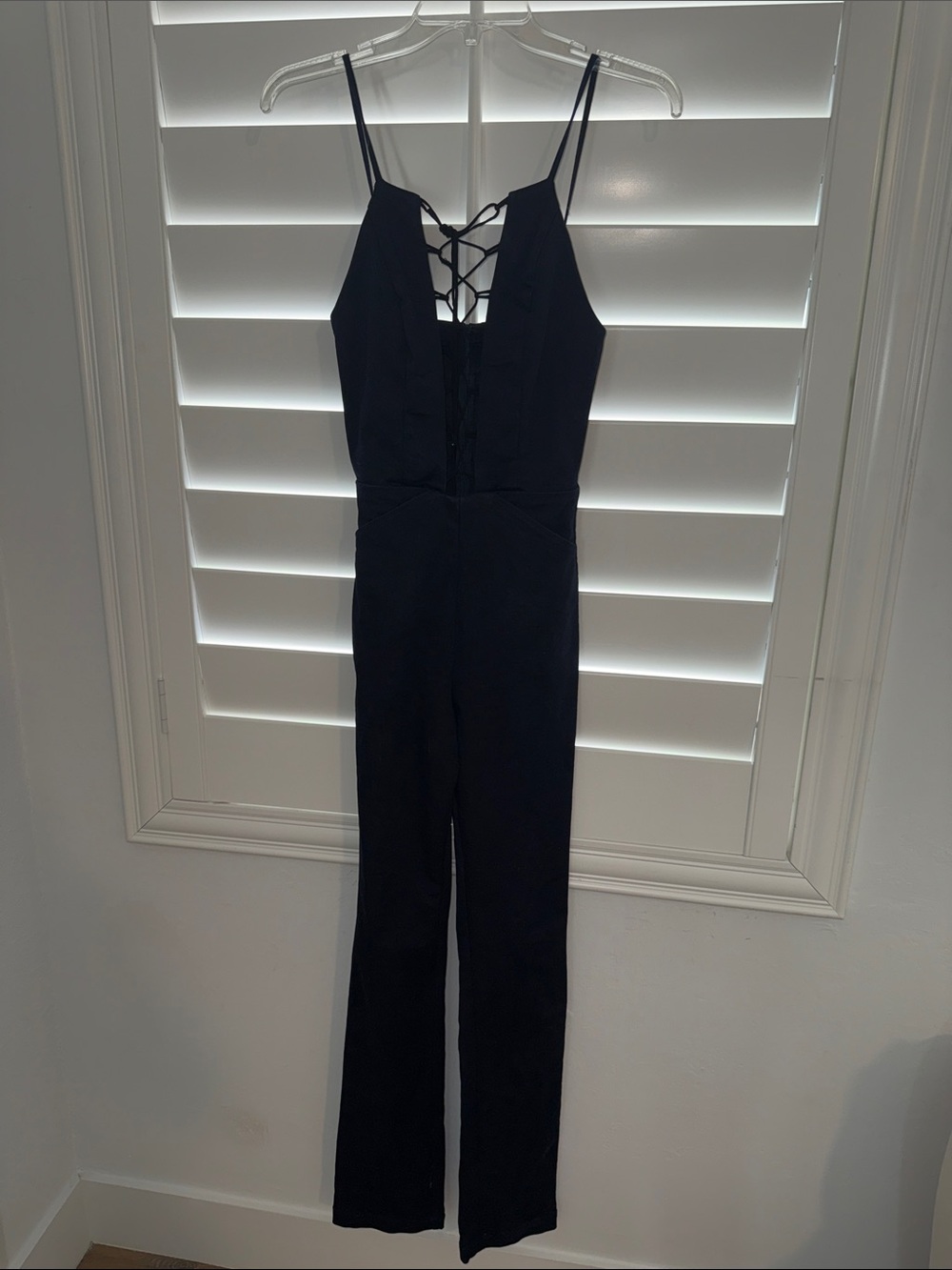Reformation Black Lace-Up Spaghetti-Strap Jumpsuit